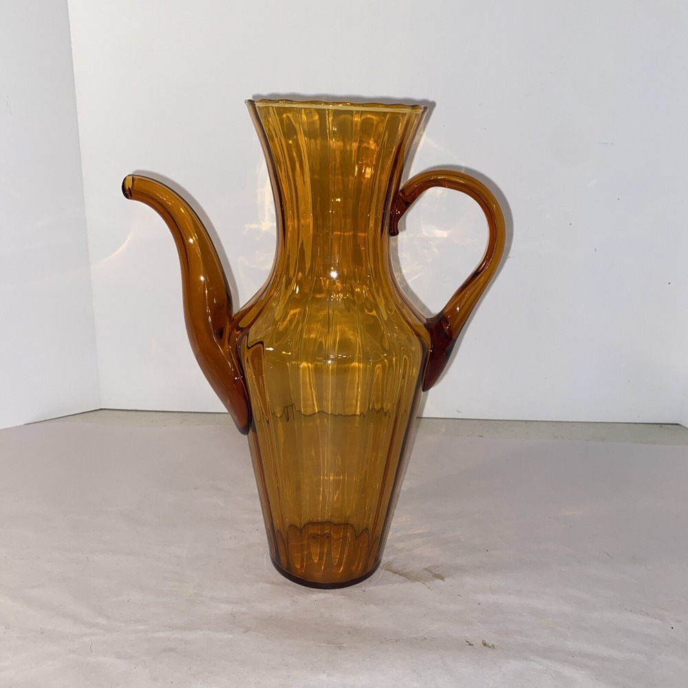 Vintage Amber/Brown glass Pitcher/Vase 11 1/2" Tall